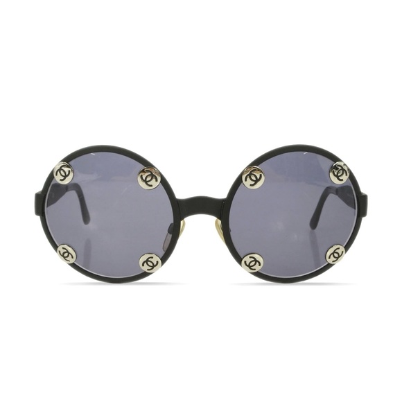 Authentic CHANEL Rare CC Matte Black Round Frame Sunglasses w/ Case - Picture 1 of 15